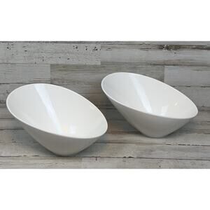 2 Dowan 26 OZ Slanted Angled Salad, Serving Or Pasta Bowls - 9.5" White